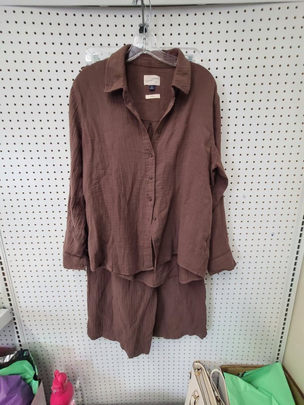 Universal Thread Relaxed Fit Brown Gauze Shirt & Pants Set M